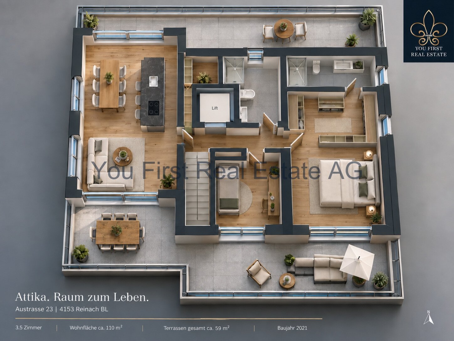 Neuwertige 3.5-Zimmer-Attikawohnung mit grosszügiger Rundumterrasse