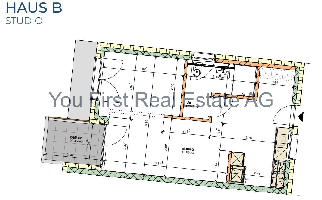 Schönes 1.5 Zi/Studio mit grossem Balkon