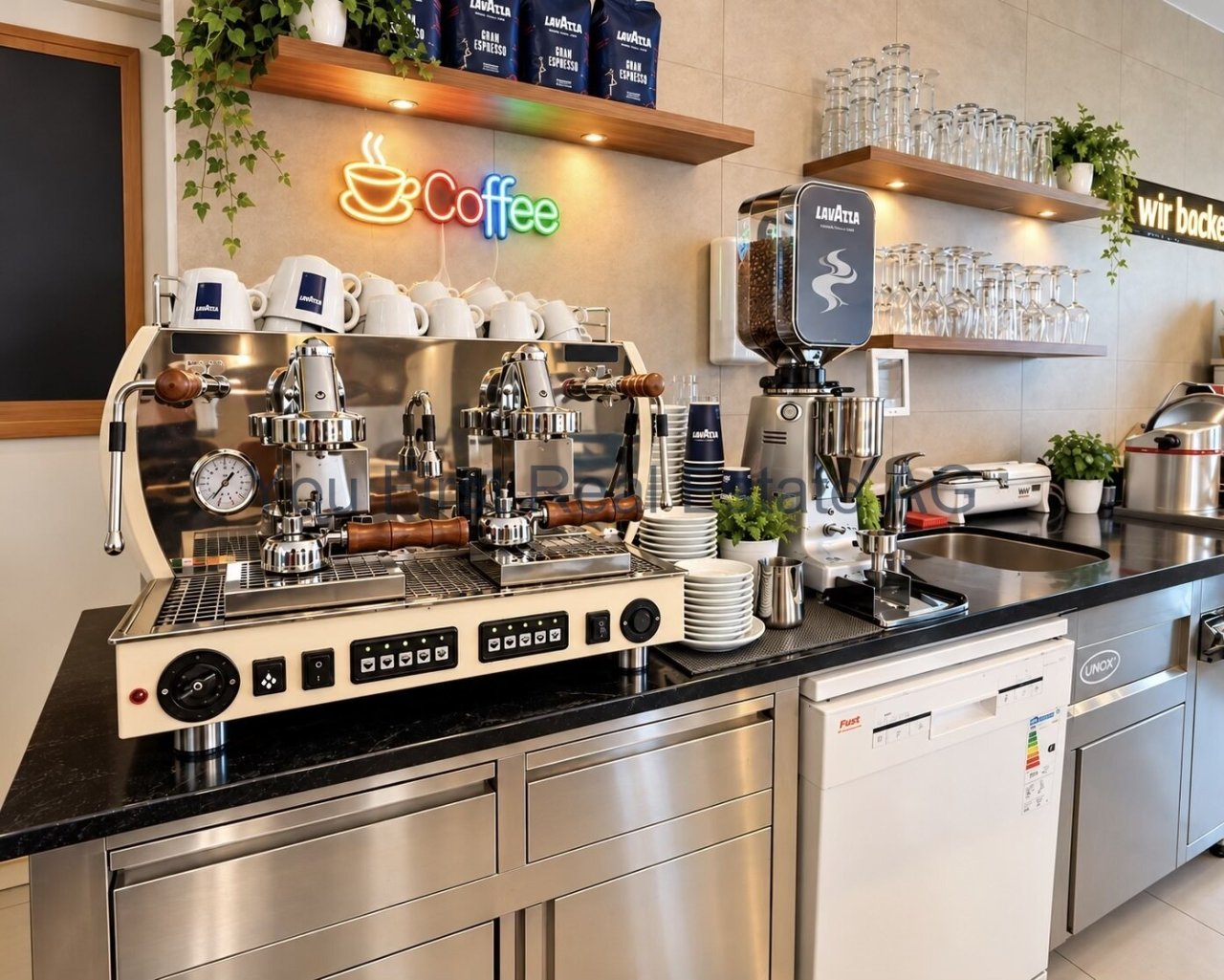 Professionelle Espresso-Bar mit hochwertigem Maschinenpark und optimierter Arbeitsplatzausstattung