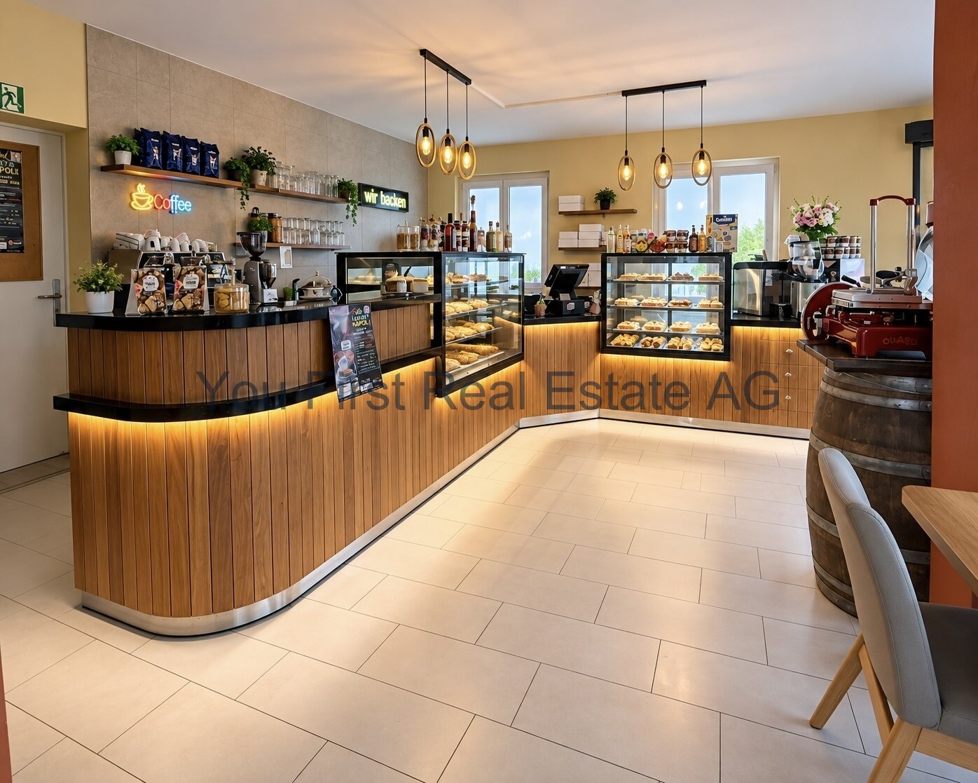 Professionelle Café-Ausstattung mit ergonomischer Theken- und Verkaufsflächengestaltung