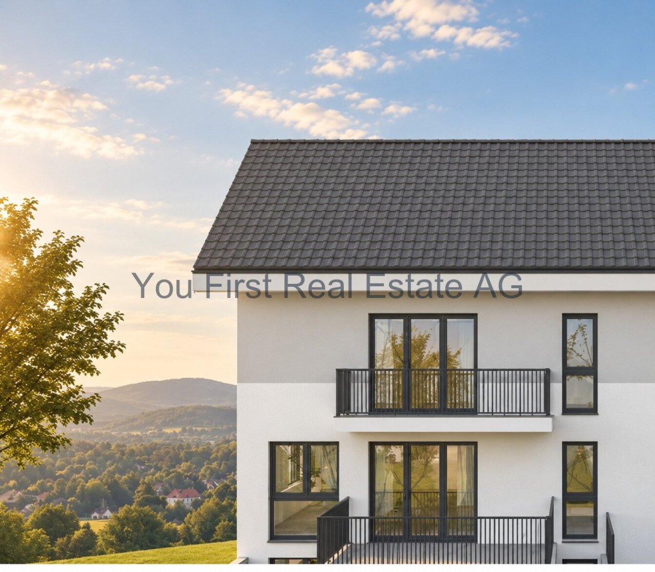 Moderne Doppelhaushälfte mit ausgedehnten Balkonen und Panoramablick
