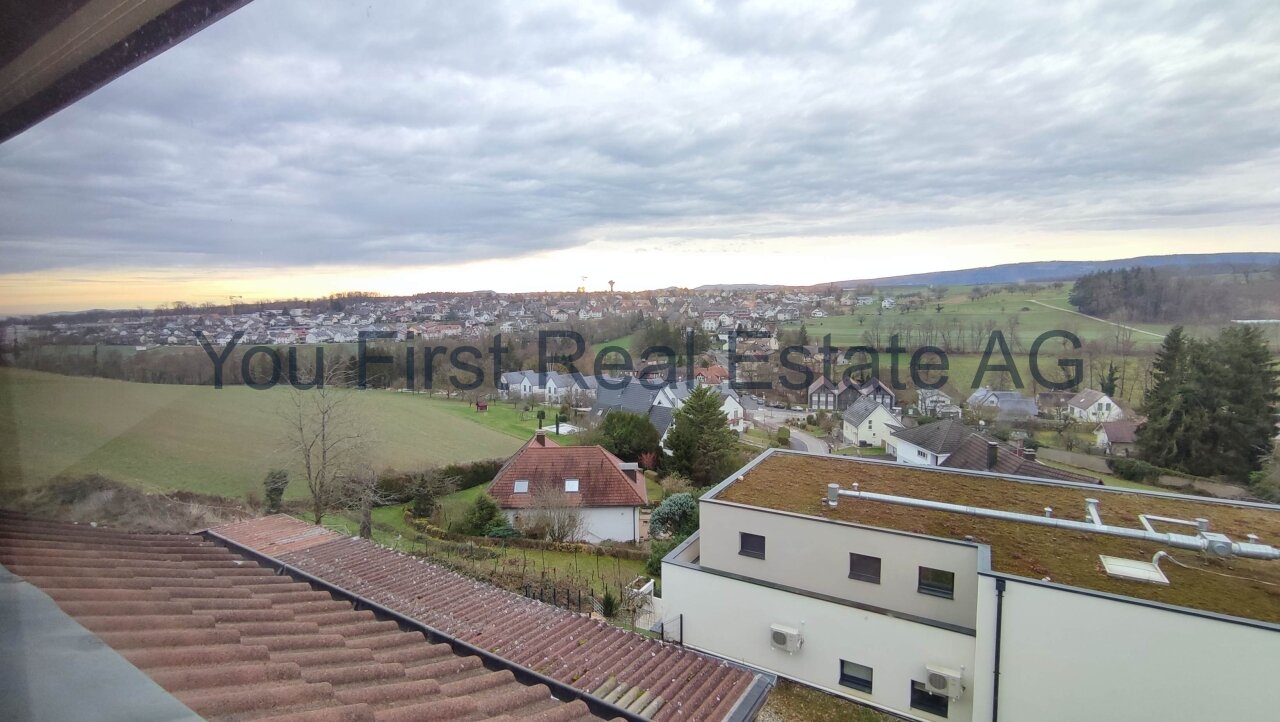 Weitblick inklusive: Panoramablick über grüne Siedlungslandschaft mit Weitblick bis zum Horizont