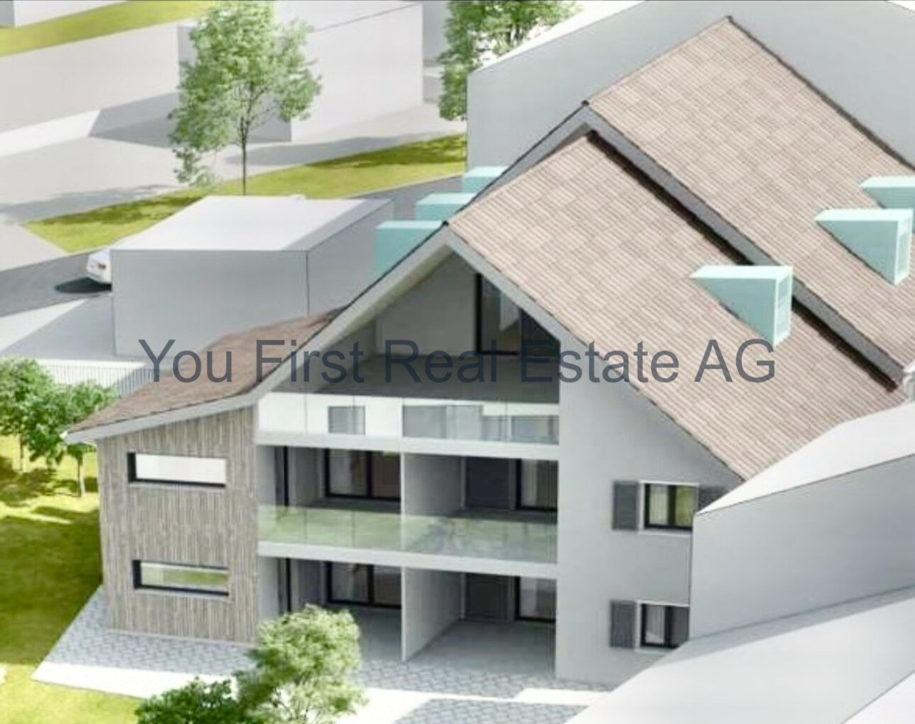 Modernes Mehrfamilienhaus mit intelligenter Architektur und großzügigen Balkonen