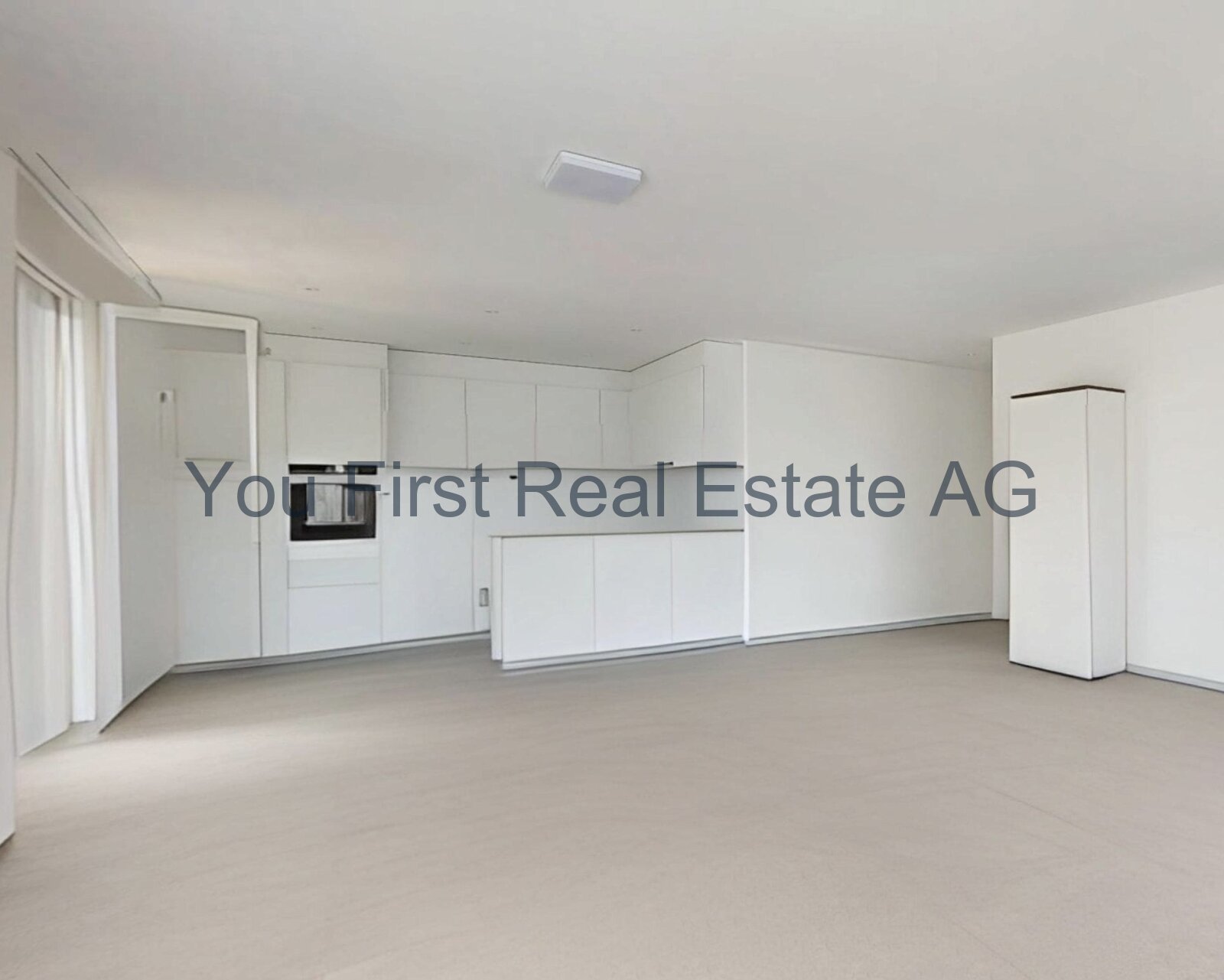 Hochwertige Einbauküche mit integriertem Einbaugerät - Moderne Küchenzeile in puristischem Weiß