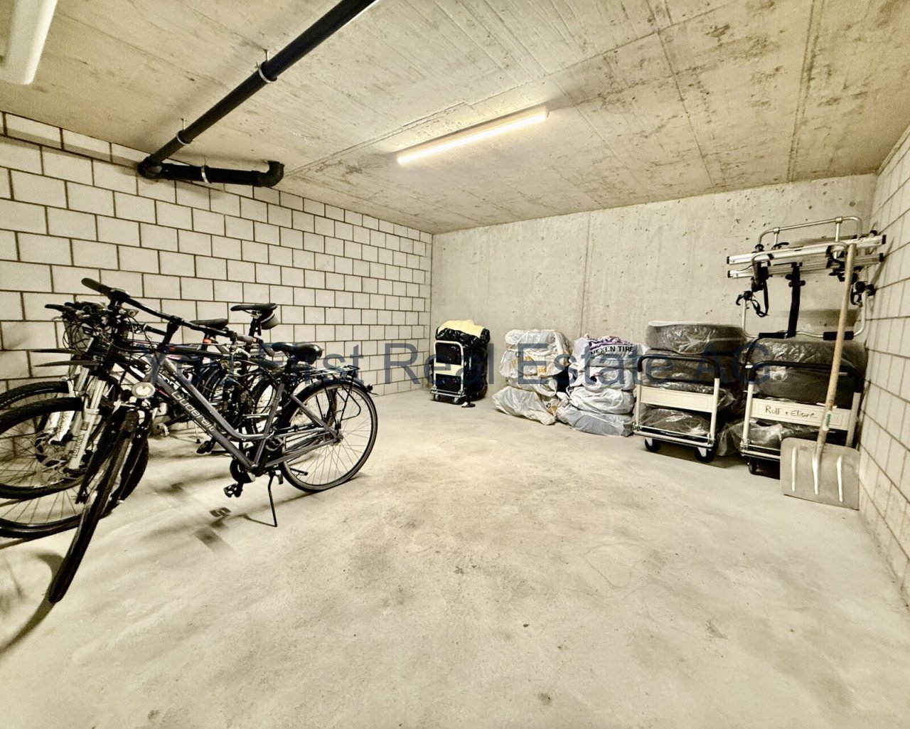 Komfortabler Fahrradkeller mit sicheren Stellplätzen und praktischen Transportwagen