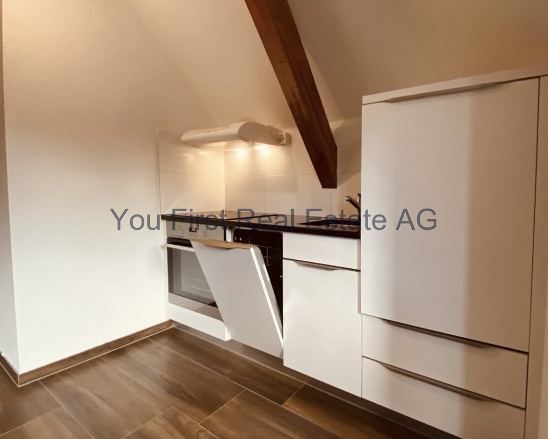 Moderne Dachgeschoss-Küche mit intelligenter Raumnutzung und integrierter Spülmaschine