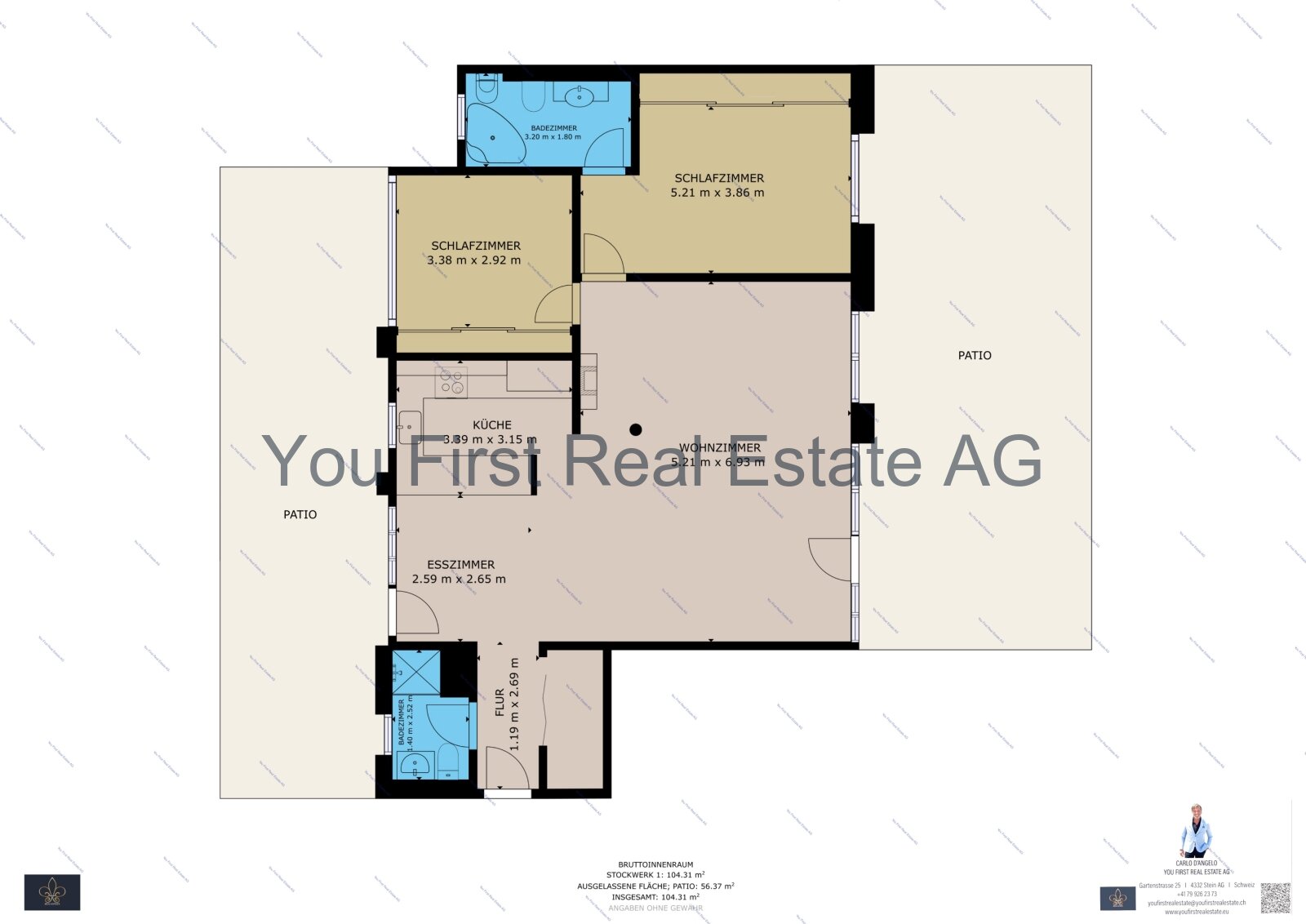 Durchdachte 3-Zimmer-Wohnung mit zwei Patios - Clevere Raumaufteilung maximiert Wohnkomfort!