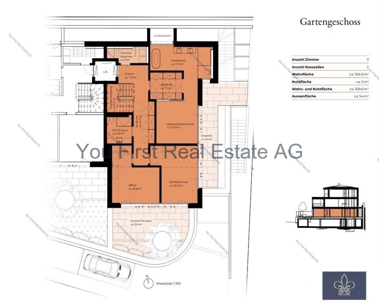 Exklusives Gartengeschoss mit durchdachter Raumaufteilung und direktem Terrassenzugang