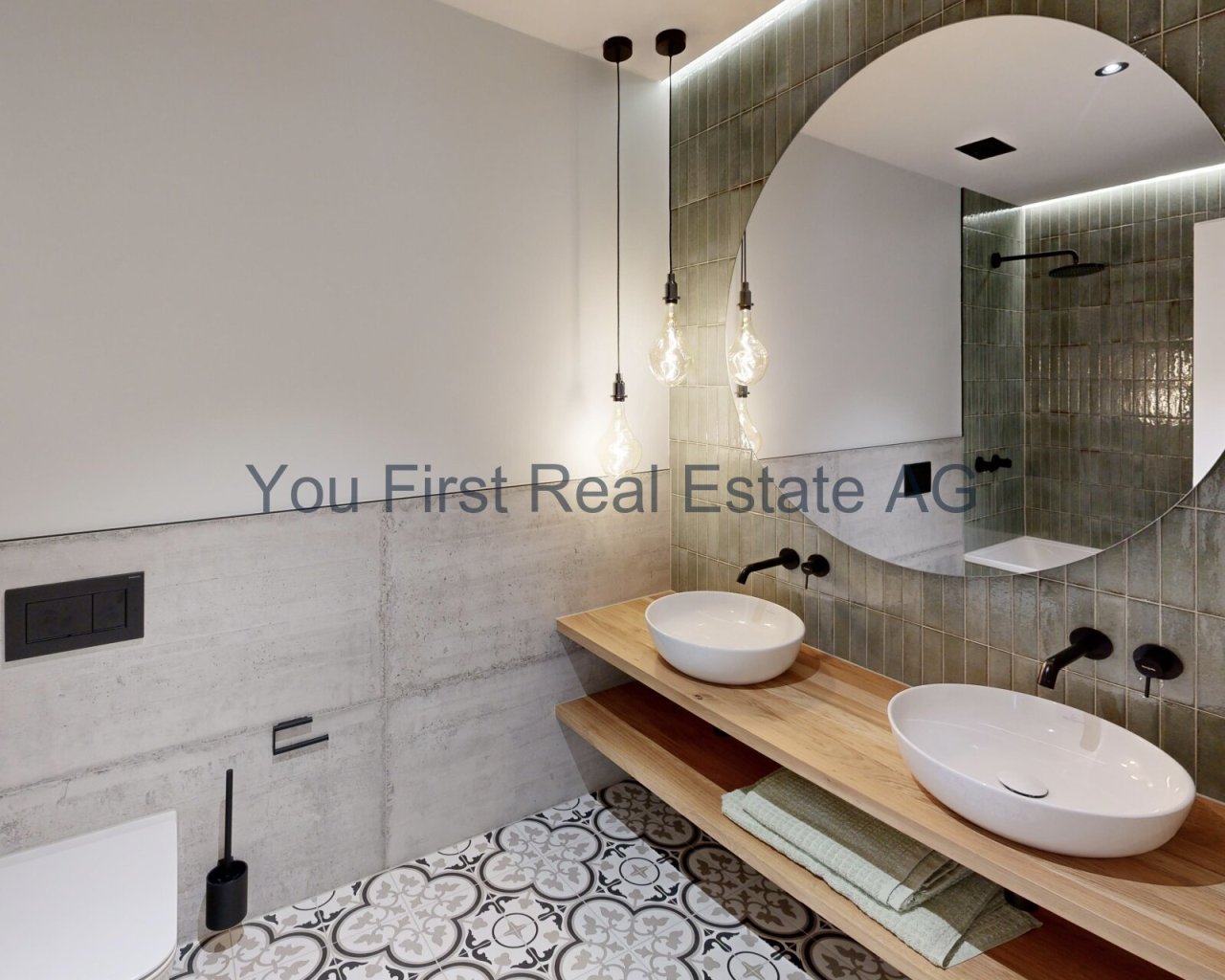 Design-Highlight: Modernes Badezimmer mit Doppelwaschbecken und elegantem Holzkonzept